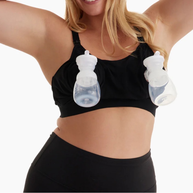 Nwt Momcozy Hands Free Front Snap Nursing Pumping Bra Black - Size Large